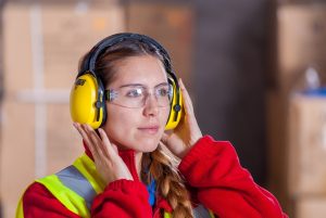 woman with ear protection